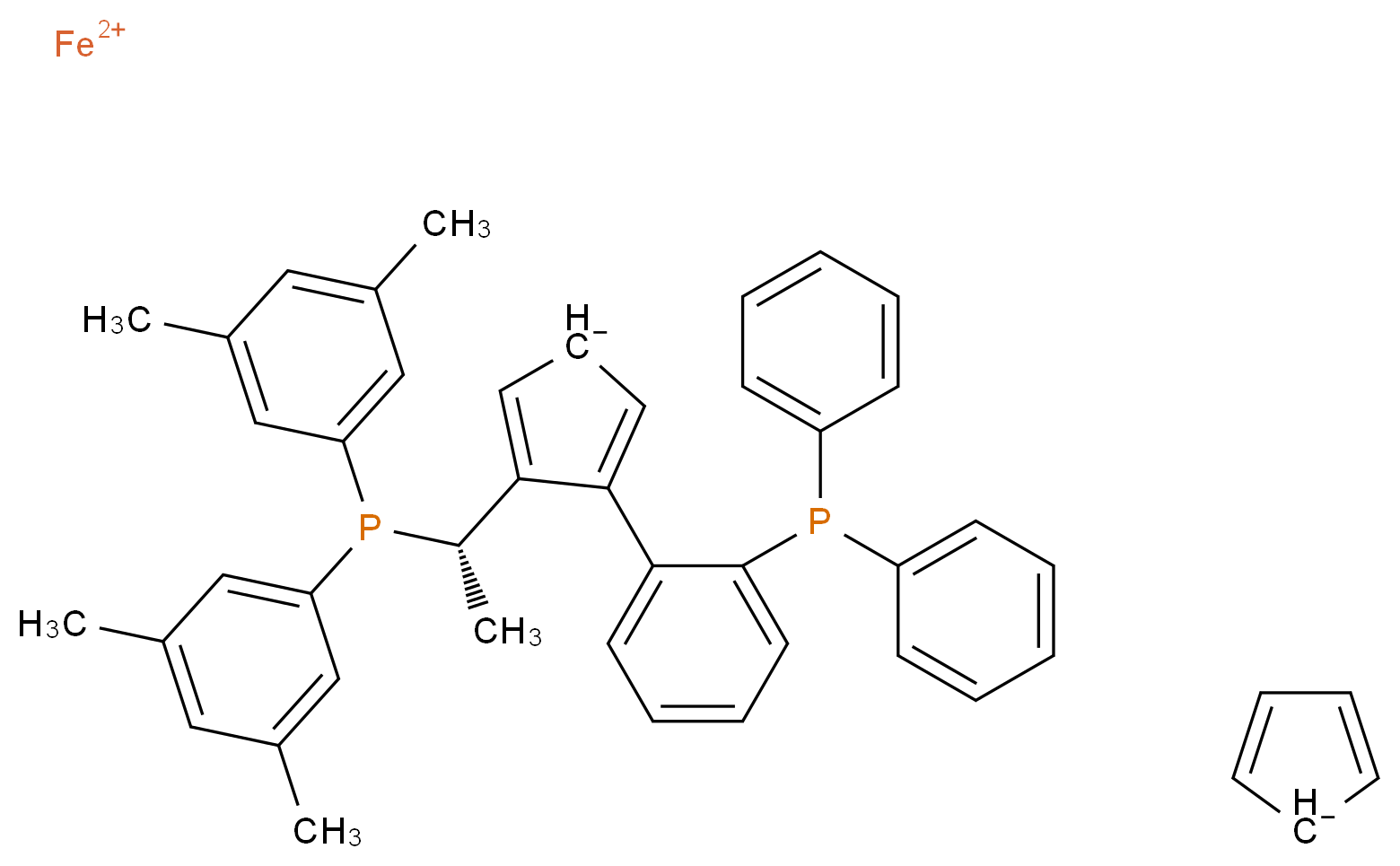 λ<sup>2</sup>-iron(2+) ion 3-[(1S)-1-[bis(3,5-dimethylphenyl)phosphanyl]ethyl]-4-[2-(diphenylphosphanyl)phenyl]cyclopenta-2,4-dien-1-ide cyclopenta-2,4-dien-1-ide_分子结构_CAS_849925-21-9