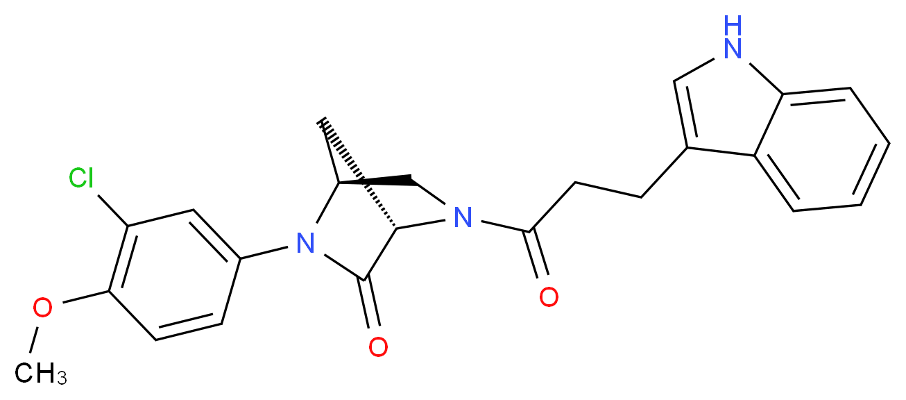 (1S*,4S*)-2-(3-chloro-4-methoxyphenyl)-5-[3-(1H-indol-3-yl)propanoyl]-2,5-diazabicyclo[2.2.1]heptan-3-one_分子结构_CAS_)