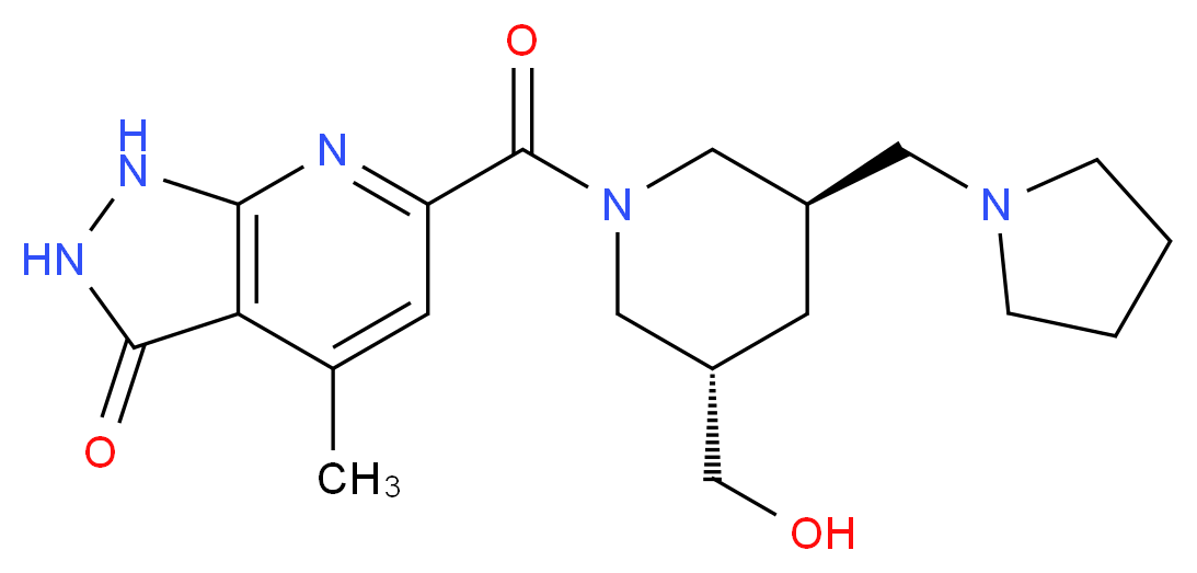6-{[(3S*,5R*)-3-(hydroxymethyl)-5-(pyrrolidin-1-ylmethyl)piperidin-1-yl]carbonyl}-4-methyl-1,2-dihydro-3H-pyrazolo[3,4-b]pyridin-3-one_分子结构_CAS_)