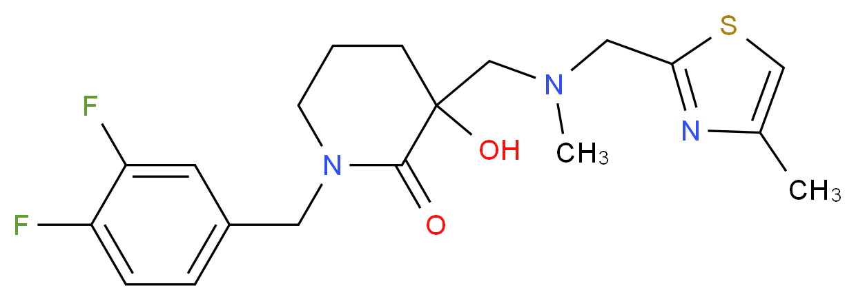 1-(3,4-difluorobenzyl)-3-hydroxy-3-({methyl[(4-methyl-1,3-thiazol-2-yl)methyl]amino}methyl)-2-piperidinone_分子结构_CAS_)