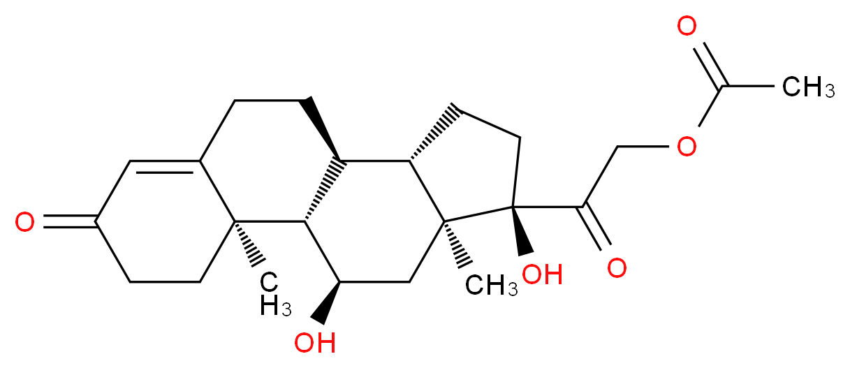 2-[(1S,2R,10S,11S,14R,15S,17R)-14,17-dihydroxy-2,15-dimethyl-5-oxotetracyclo[8.7.0.0<sup>2</sup>,<sup>7</sup>.0<sup>1</sup><sup>1</sup>,<sup>1</sup><sup>5</sup>]heptadec-6-en-14-yl]-2-oxoethyl acetate_分子结构_CAS_1250-97-1