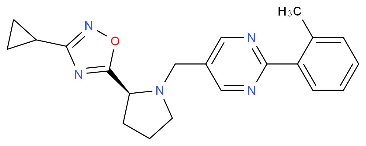 5-{[(2S)-2-(3-cyclopropyl-1,2,4-oxadiazol-5-yl)pyrrolidin-1-yl]methyl}-2-(2-methylphenyl)pyrimidine_分子结构_CAS_)
