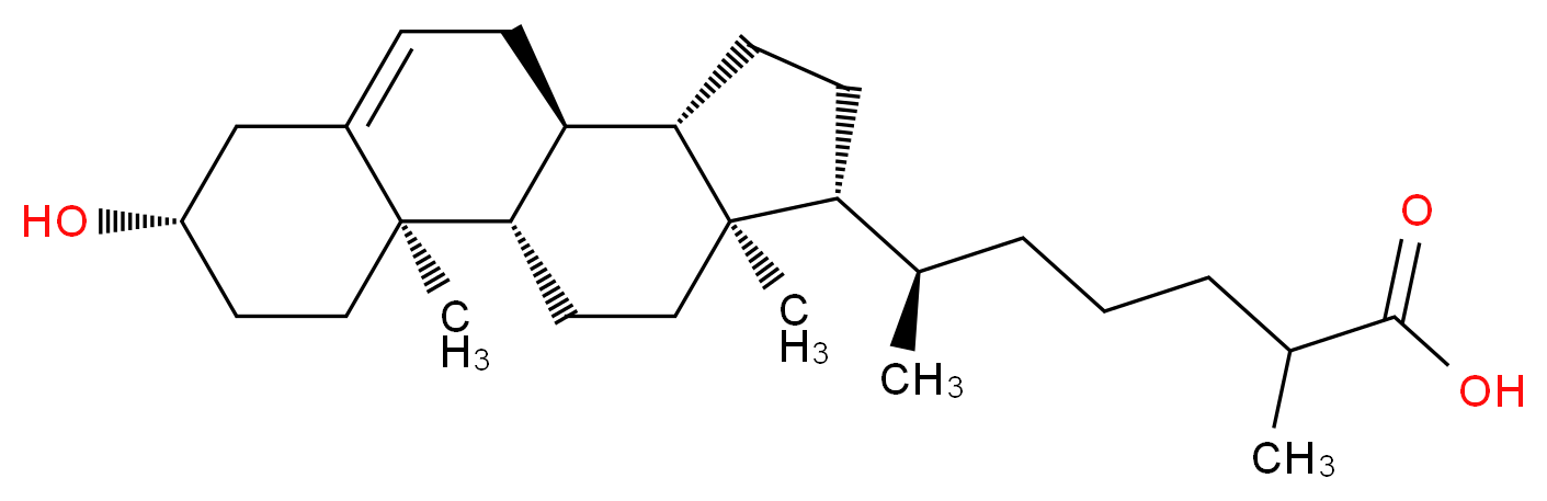 (6R)-6-[(1S,2R,5S,10S,11S,14R,15R)-5-hydroxy-2,15-dimethyltetracyclo[8.7.0.0<sup>2</sup>,<sup>7</sup>.0<sup>1</sup><sup>1</sup>,<sup>1</sup><sup>5</sup>]heptadec-7-en-14-yl]-2-methylheptanoic acid_分子结构_CAS_6561-58-6