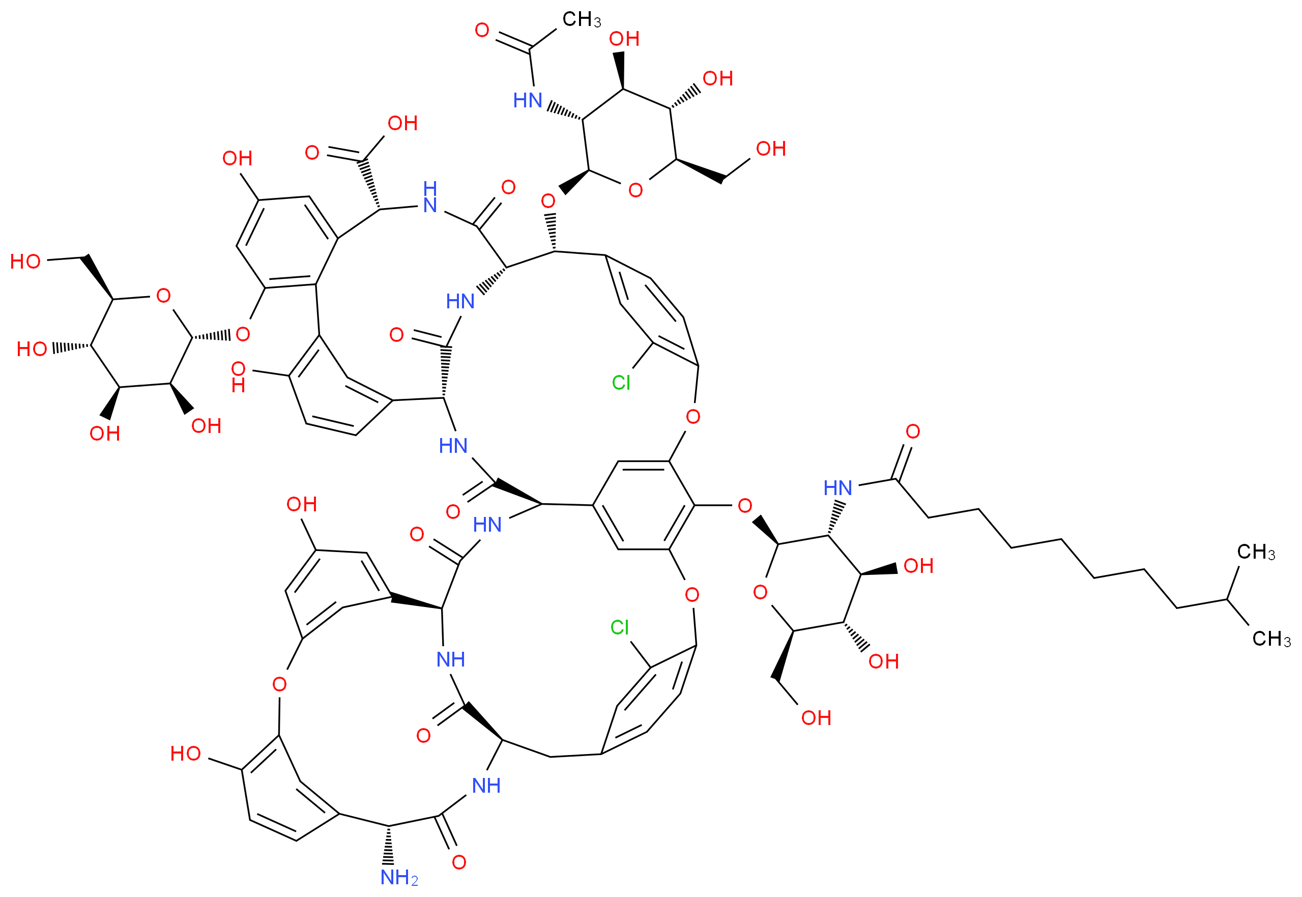 (1S,2R,19R,22R,34S,37R,40R,52R)-22-amino-5,63-dichloro-64-{[(2S,3R,4R,5S,6R)-3-decanamido-4,5-dihydroxy-6-(hydroxymethyl)oxan-2-yl]oxy}-2-{[(2R,3R,4R,5S,6R)-3-acetamido-4,5-dihydroxy-6-(hydroxymethyl)oxan-2-yl]oxy}-26,31,44,49-tetrahydroxy-21,35,38,54,56,59-hexaoxo-47-{[(2R,3S,4S,5S,6R)-3,4,5-trihydroxy-6-(hydroxymethyl)oxan-2-yl]oxy}-7,13,28-trioxa-20,36,39,53,55,58-hexaazaundecacyclo[38.14.2.2^{3,6}.2^{14,17}.2^{19,34}.1^{8,12}.1^{23,27}.1^{29,33}.1^{41,45}.0^{10,37}.0^{46,51}]hexahexaconta-3,5,8,10,12(64),14,16,23(61),24,26,29(60),30,32,41(57),42,44,46,48,50,62,65-henicosaene-52-carboxylic acid_分子结构_CAS_61036-62-2