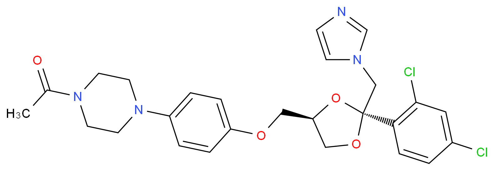 1-[4-(4-{[(2S,4R)-2-(2,4-dichlorophenyl)-2-(1H-imidazol-1-ylmethyl)-1,3-dioxolan-4-yl]methoxy}phenyl)piperazin-1-yl]ethan-1-one_分子结构_CAS_65277-42-1