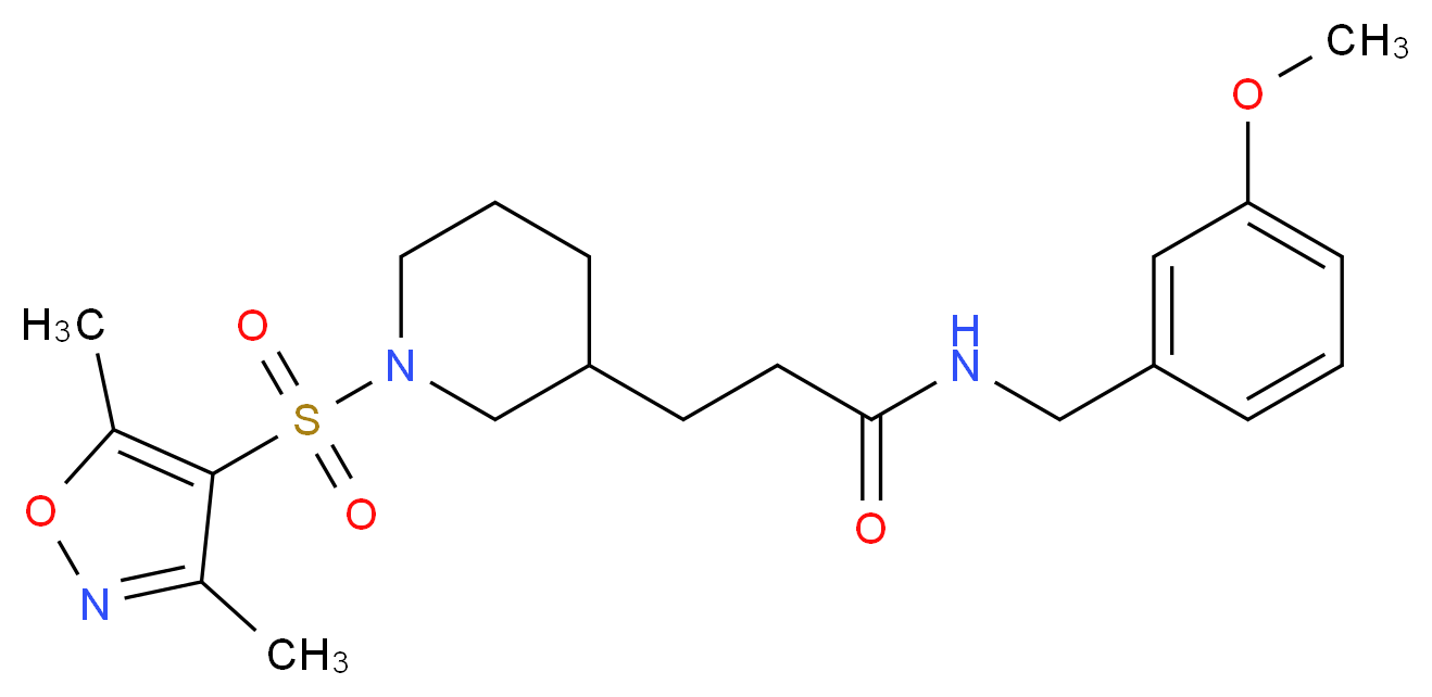 3-{1-[(3,5-dimethyl-4-isoxazolyl)sulfonyl]-3-piperidinyl}-N-(3-methoxybenzyl)propanamide_分子结构_CAS_)