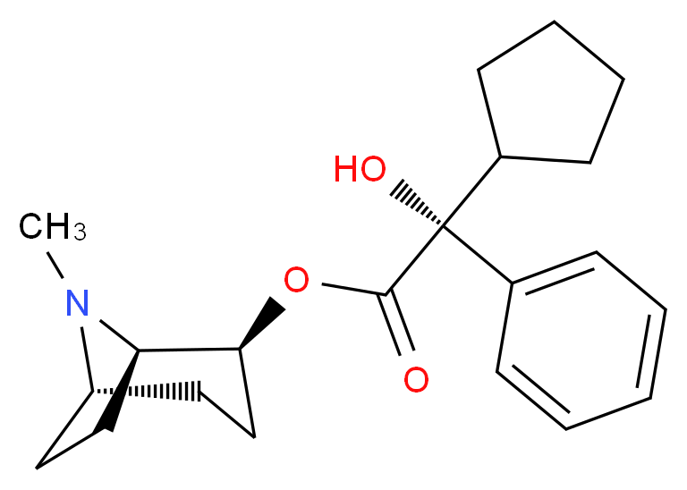 (1R,2S,5S)-8-methyl-8-azabicyclo[3.2.1]octan-2-yl (2R)-2-cyclopentyl-2-hydroxy-2-phenylacetate_分子结构_CAS_64471-85-8