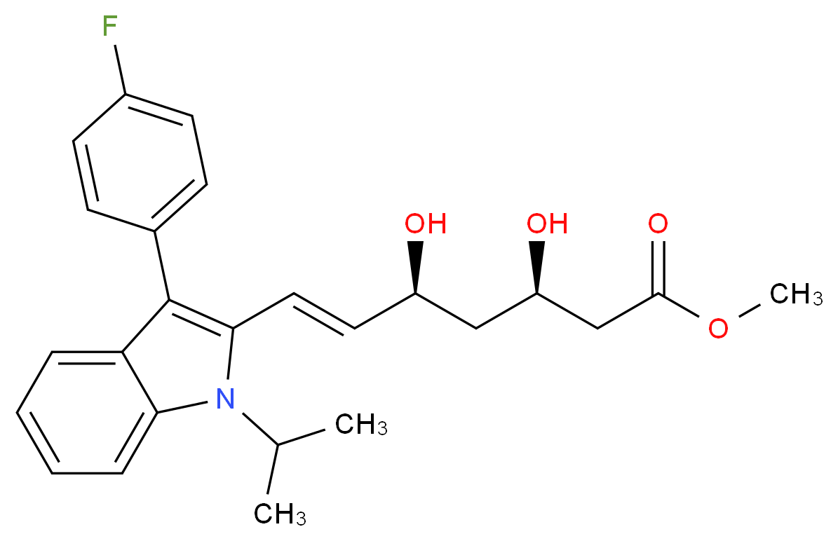 methyl (3R,5S,6E)-7-[3-(4-fluorophenyl)-1-(propan-2-yl)-1H-indol-2-yl]-3,5-dihydroxyhept-6-enoate_分子结构_CAS_93957-53-0