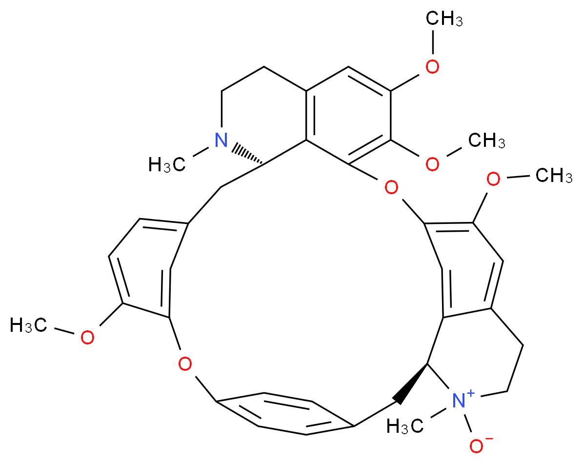 (1S,14R)-9,20,21,25-tetramethoxy-15,30-dimethyl-7,23-dioxa-15,30-diazaheptacyclo[22.6.2.2<sup>3</sup>,<sup>6</sup>.1<sup>8</sup>,<sup>1</sup><sup>2</sup>.1<sup>1</sup><sup>4</sup>,<sup>1</sup><sup>8</sup>.0<sup>2</sup><sup>7</sup>,<sup>3</sup><sup>1</sup>.0<sup>2</sup><sup>2</sup>,<sup>3</sup><sup>3</sup>]hexatriaconta-3,5,8(34),9,11,18(33),19,21,24,26,31,35-dodecaen-30-ium-30-olate_分子结构_CAS_70191-83-2