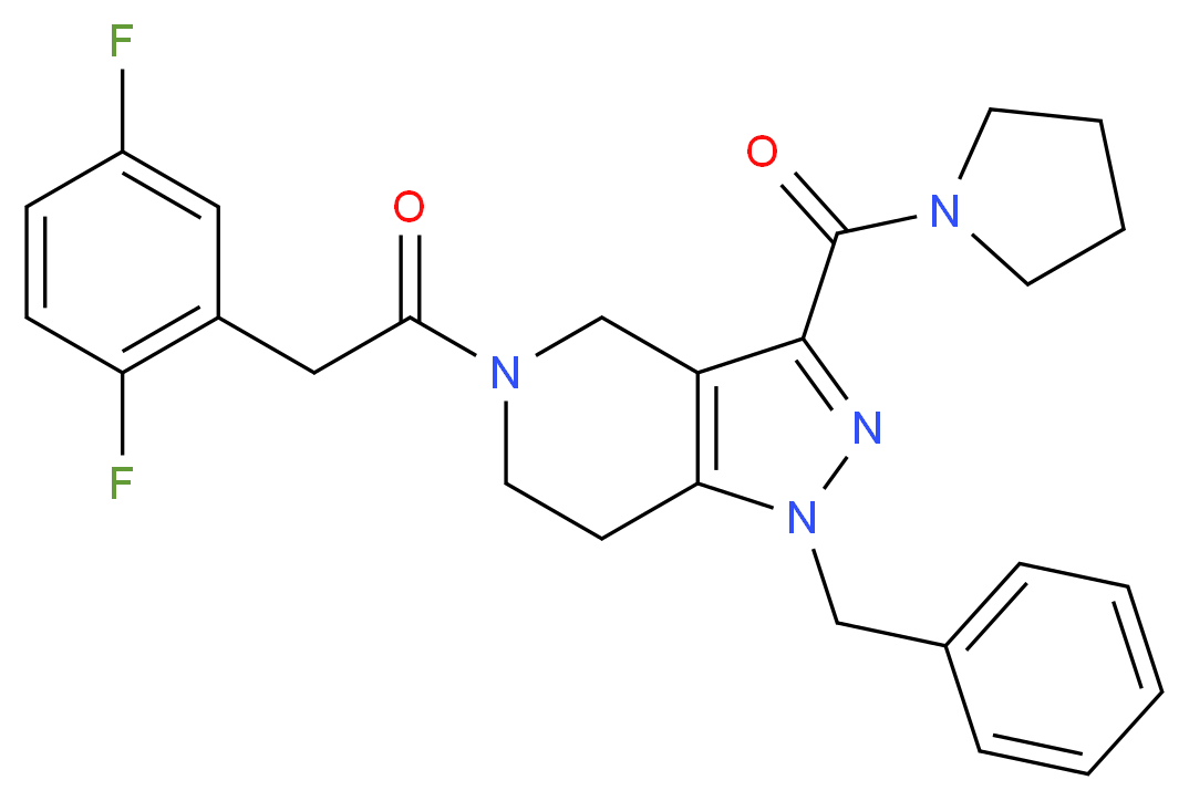 1-benzyl-5-[(2,5-difluorophenyl)acetyl]-3-(1-pyrrolidinylcarbonyl)-4,5,6,7-tetrahydro-1H-pyrazolo[4,3-c]pyridine_分子结构_CAS_)