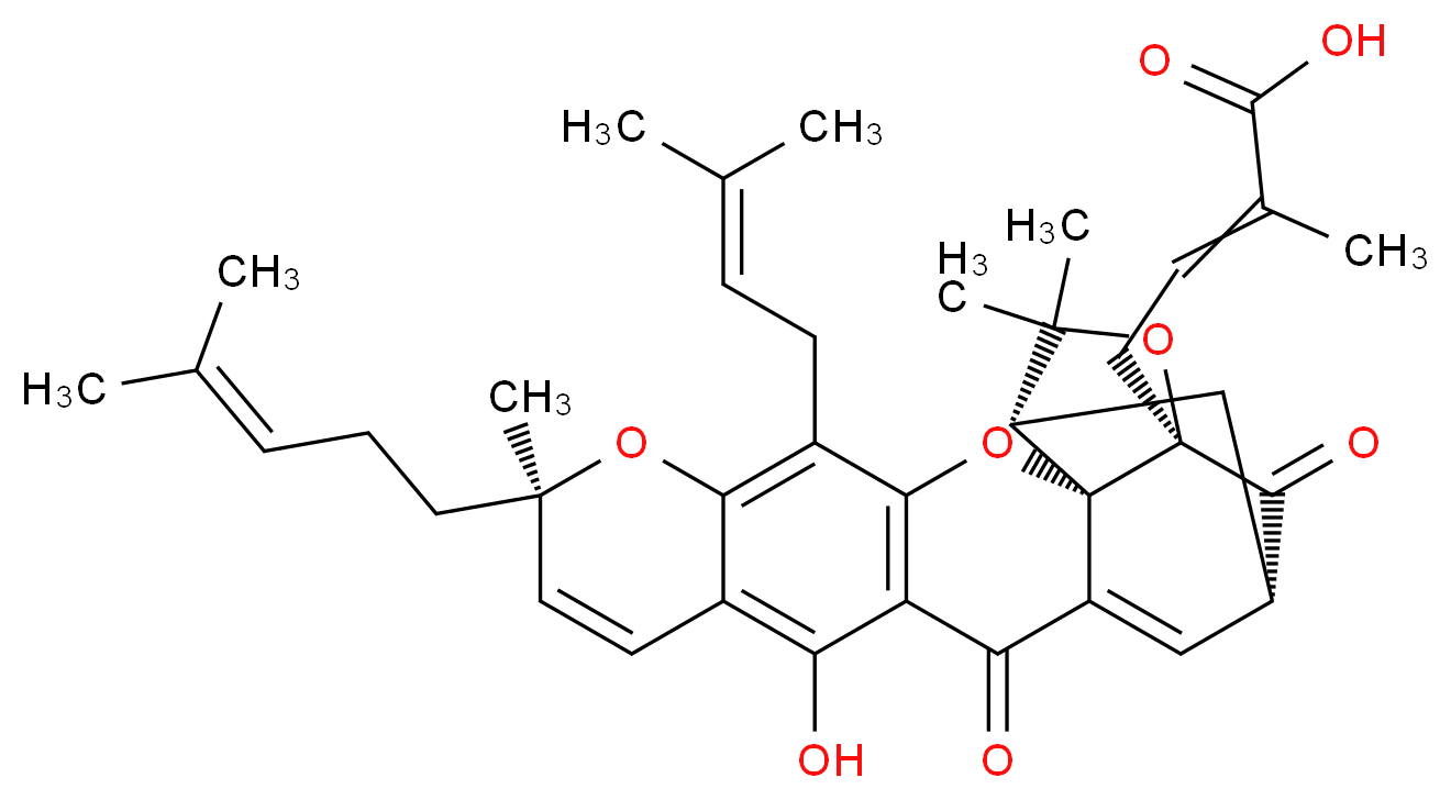 4-[(1S,2S,8R,17S,19R)-12-hydroxy-8,21,21-trimethyl-5-(3-methylbut-2-en-1-yl)-8-(4-methylpent-3-en-1-yl)-14,18-dioxo-3,7,20-trioxahexacyclo[15.4.1.0<sup>2</sup>,<sup>1</sup><sup>5</sup>.0<sup>2</sup>,<sup>1</sup><sup>9</sup>.0<sup>4</sup>,<sup>1</sup><sup>3</sup>.0<sup>6</sup>,<sup>1</sup><sup>1</sup>]docosa-4(13),5,9,11,15-pentaen-19-yl]-2-methylbut-2-enoic acid_分子结构_CAS_2752-65-0