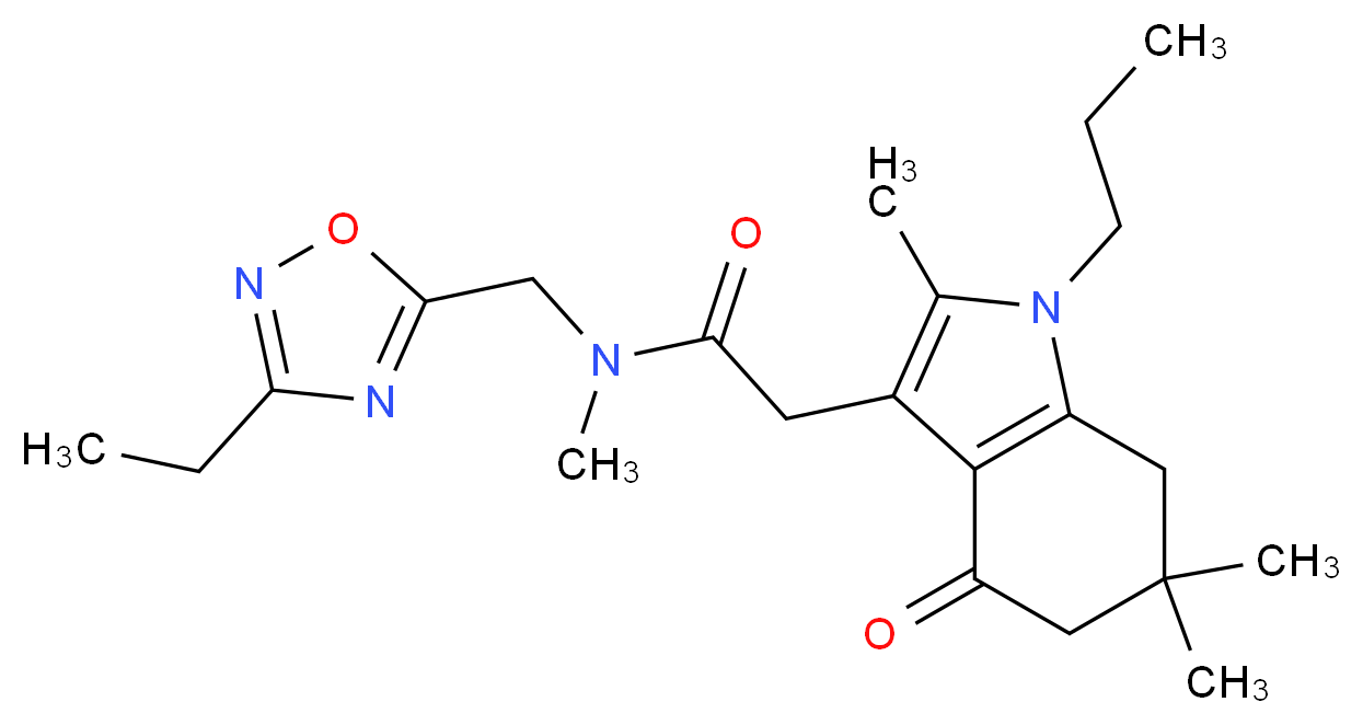 N-[(3-ethyl-1,2,4-oxadiazol-5-yl)methyl]-N-methyl-2-(2,6,6-trimethyl-4-oxo-1-propyl-4,5,6,7-tetrahydro-1H-indol-3-yl)acetamide_分子结构_CAS_)