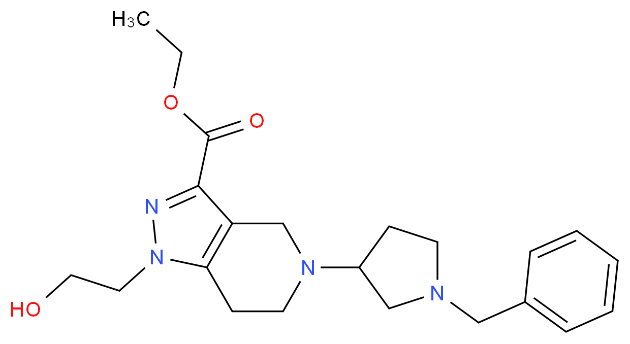 ethyl 5-(1-benzyl-3-pyrrolidinyl)-1-(2-hydroxyethyl)-4,5,6,7-tetrahydro-1H-pyrazolo[4,3-c]pyridine-3-carboxylate_分子结构_CAS_)