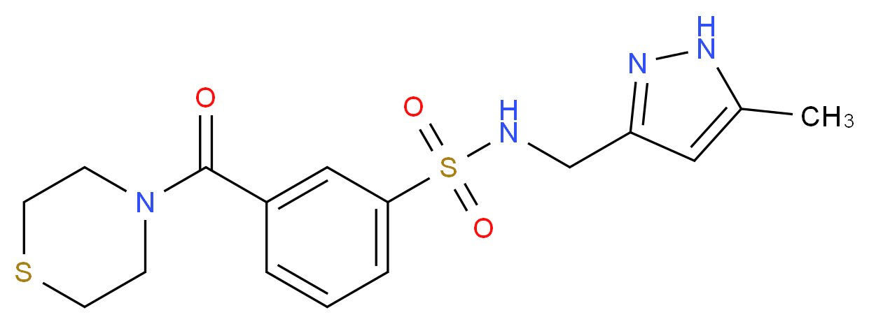 N-[(5-methyl-1H-pyrazol-3-yl)methyl]-3-(thiomorpholin-4-ylcarbonyl)benzenesulfonamide_分子结构_CAS_)