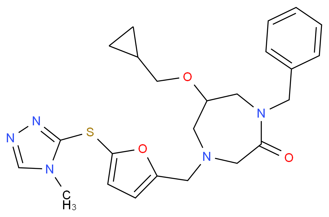 1-benzyl-6-(cyclopropylmethoxy)-4-({5-[(4-methyl-4H-1,2,4-triazol-3-yl)thio]-2-furyl}methyl)-1,4-diazepan-2-one_分子结构_CAS_)