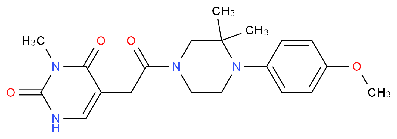 5-{2-[4-(4-methoxyphenyl)-3,3-dimethyl-1-piperazinyl]-2-oxoethyl}-3-methyl-2,4(1H,3H)-pyrimidinedione_分子结构_CAS_)