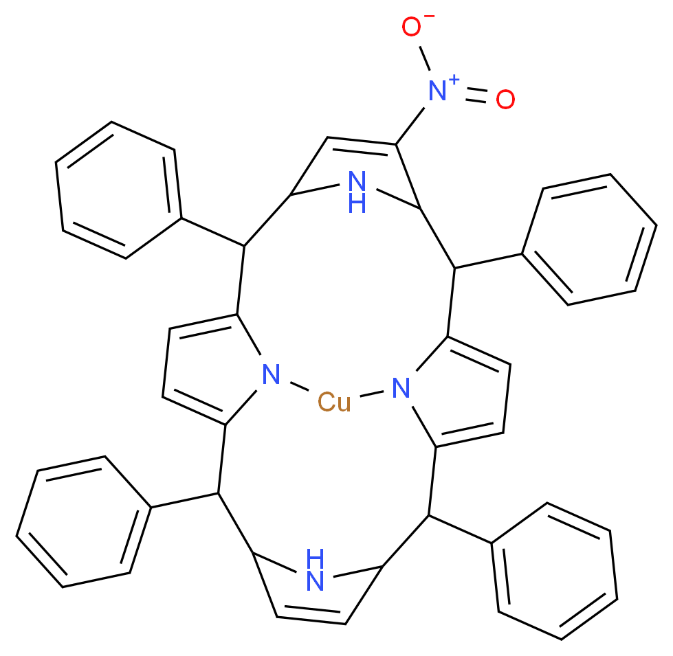 4-nitro-2,7,12,17-tetraphenyl-21,23,24,25-tetraaza-22-cuprahexacyclo[9.9.3.1<sup>3</sup>,<sup>6</sup>.1<sup>1</sup><sup>3</sup>,<sup>1</sup><sup>6</sup>.0<sup>8</sup>,<sup>2</sup><sup>3</sup>.0<sup>1</sup><sup>8</sup>,<sup>2</sup><sup>1</sup>]pentacosa-1(20),4,8,10,14,18-hexaene_分子结构_CAS_71147-55-2