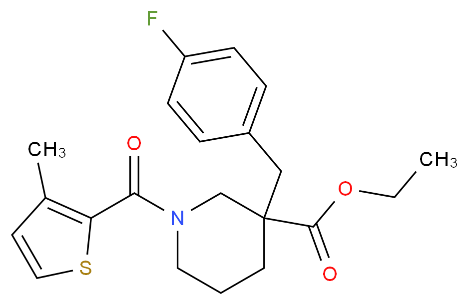 ethyl 3-(4-fluorobenzyl)-1-[(3-methyl-2-thienyl)carbonyl]-3-piperidinecarboxylate_分子结构_CAS_)