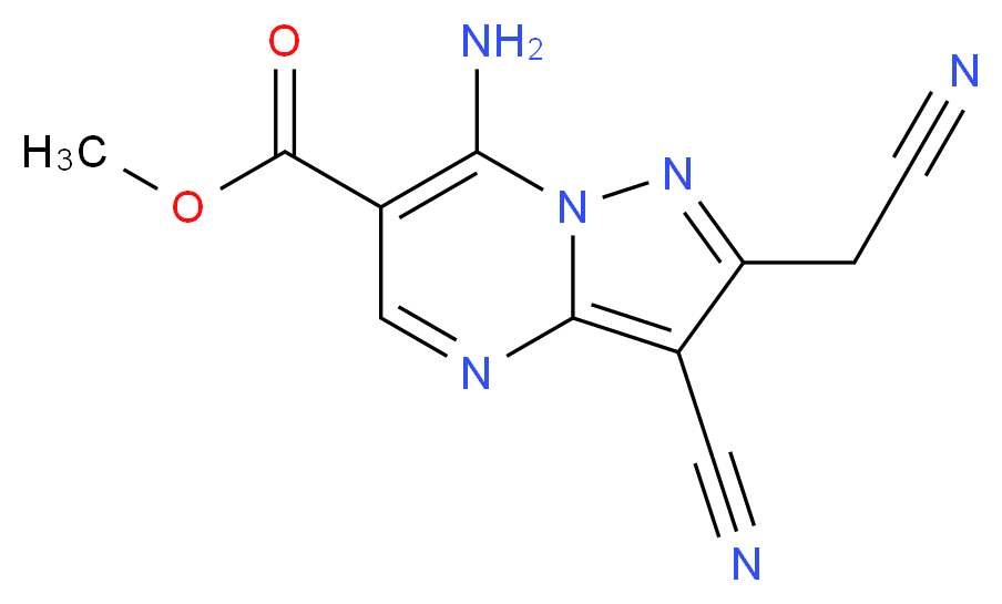 Methyl 7-amino-3-cyano-2-(cyanomethyl)pyrazolo[1,5-a]pyrimidine-6-carboxylate_分子结构_CAS_)