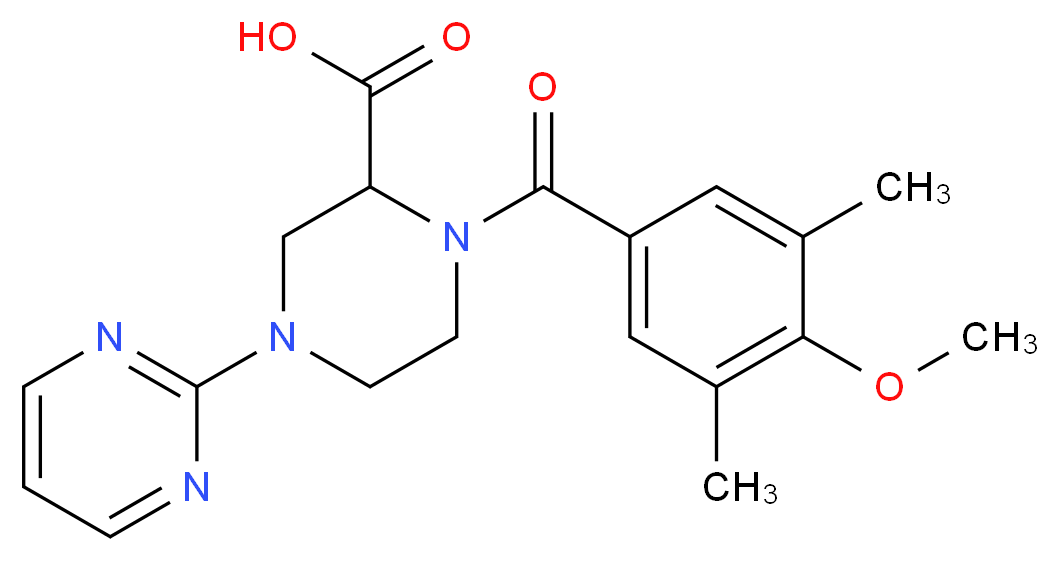 1-(4-methoxy-3,5-dimethylbenzoyl)-4-pyrimidin-2-ylpiperazine-2-carboxylic acid_分子结构_CAS_)