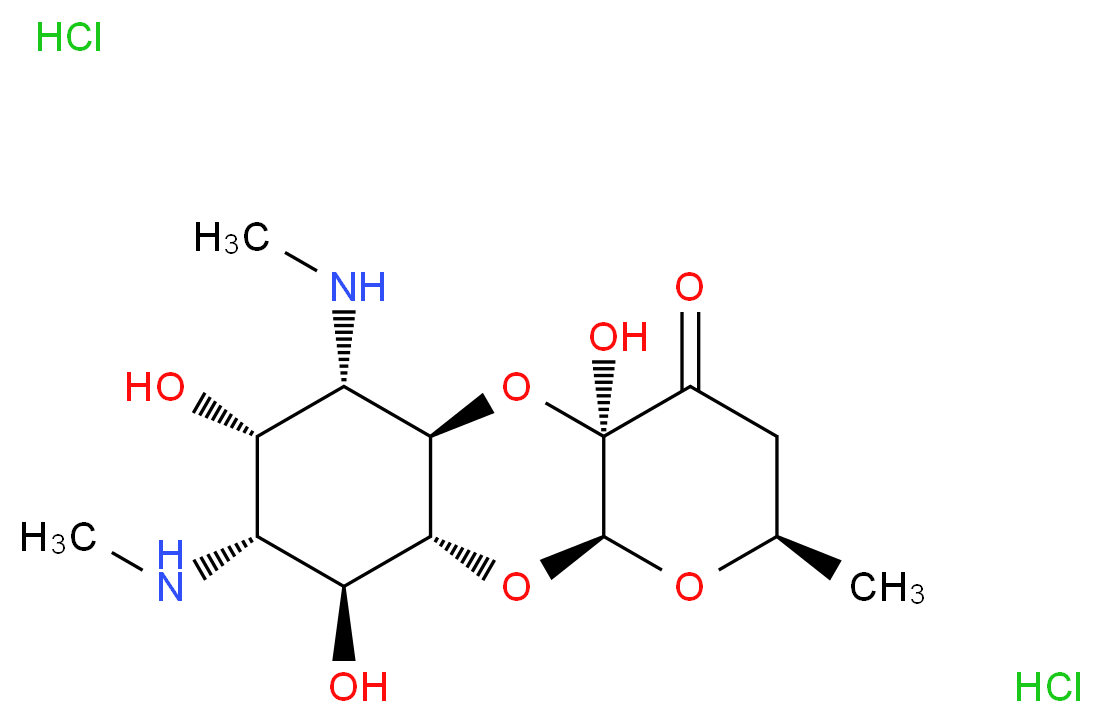 (1R,3S,5R,8R,10R,11S,12S,13R,14S)-8,12,14-trihydroxy-5-methyl-11,13-bis(methylamino)-2,4,9-trioxatricyclo[8.4.0.0^{3,8}]tetradecan-7-one dihydrochloride_分子结构_CAS_21736-83-4