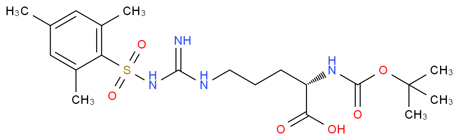 (2S)-2-{[(tert-butoxy)carbonyl]amino}-5-[3-(2,4,6-trimethylbenzenesulfonyl)carbamimidamido]pentanoic acid_分子结构_CAS_68262-71-5