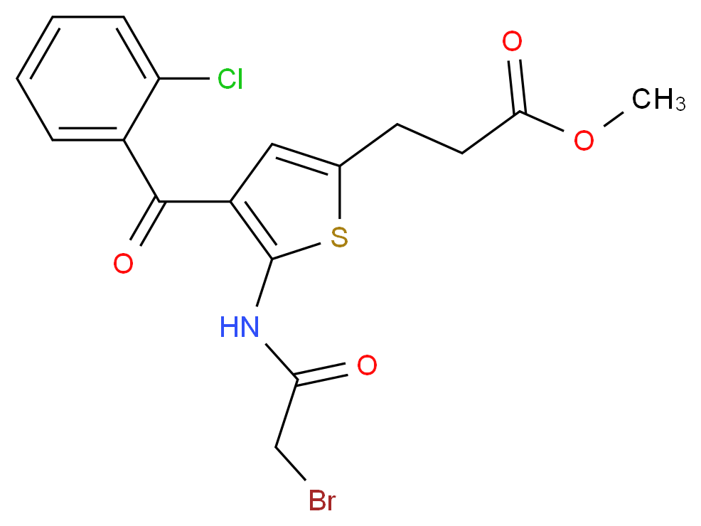 methyl 3-[5-(2-bromoacetamido)-4-(2-chlorobenzoyl)thiophen-2-yl]propanoate_分子结构_CAS_100827-79-0