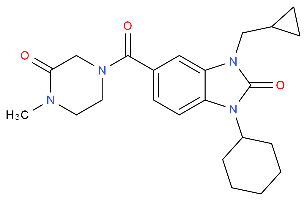 1-cyclohexyl-3-(cyclopropylmethyl)-5-[(4-methyl-3-oxopiperazin-1-yl)carbonyl]-1,3-dihydro-2H-benzimidazol-2-one_分子结构_CAS_)