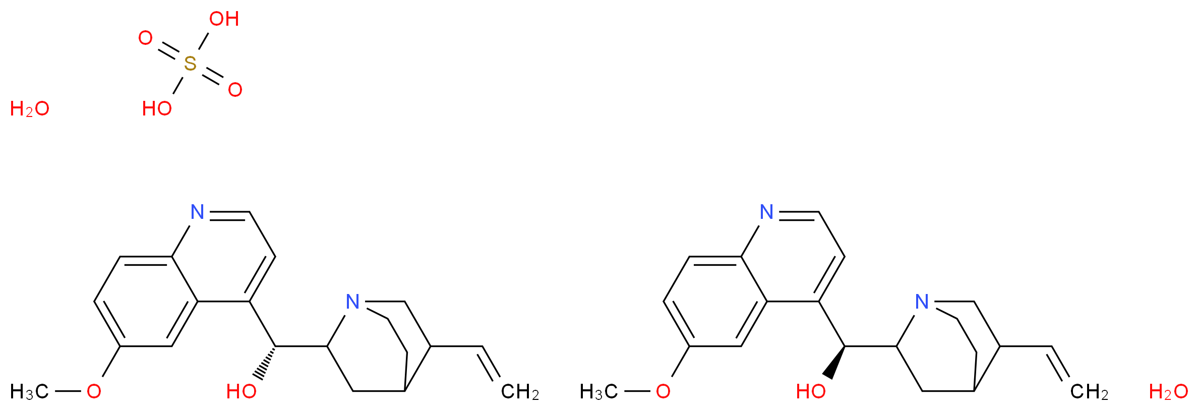 (R)-{5-ethenyl-1-azabicyclo[2.2.2]octan-2-yl}(6-methoxyquinolin-4-yl)methanol (S)-{5-ethenyl-1-azabicyclo[2.2.2]octan-2-yl}(6-methoxyquinolin-4-yl)methanol sulfuric acid dihydrate_分子结构_CAS_6119-70-6