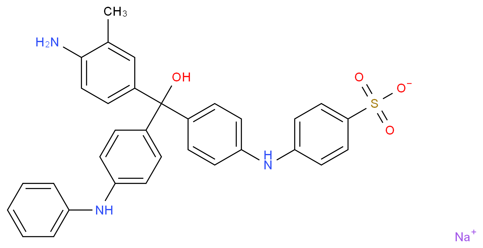 sodium 4-({4-[(4-amino-3-methylphenyl)(hydroxy)[4-(phenylamino)phenyl]methyl]phenyl}amino)benzene-1-sulfonate_分子结构_CAS_62152-67-4