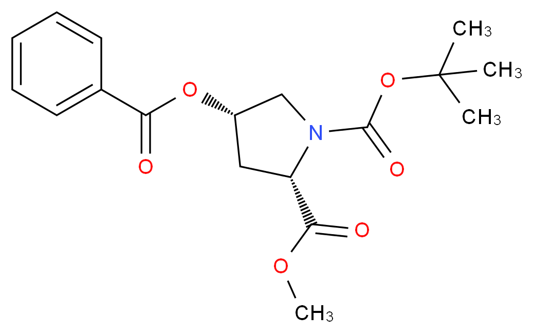 1-tert-butyl 2-methyl (2S,4S)-4-(benzoyloxy)pyrrolidine-1,2-dicarboxylate_分子结构_CAS_121147-94-2