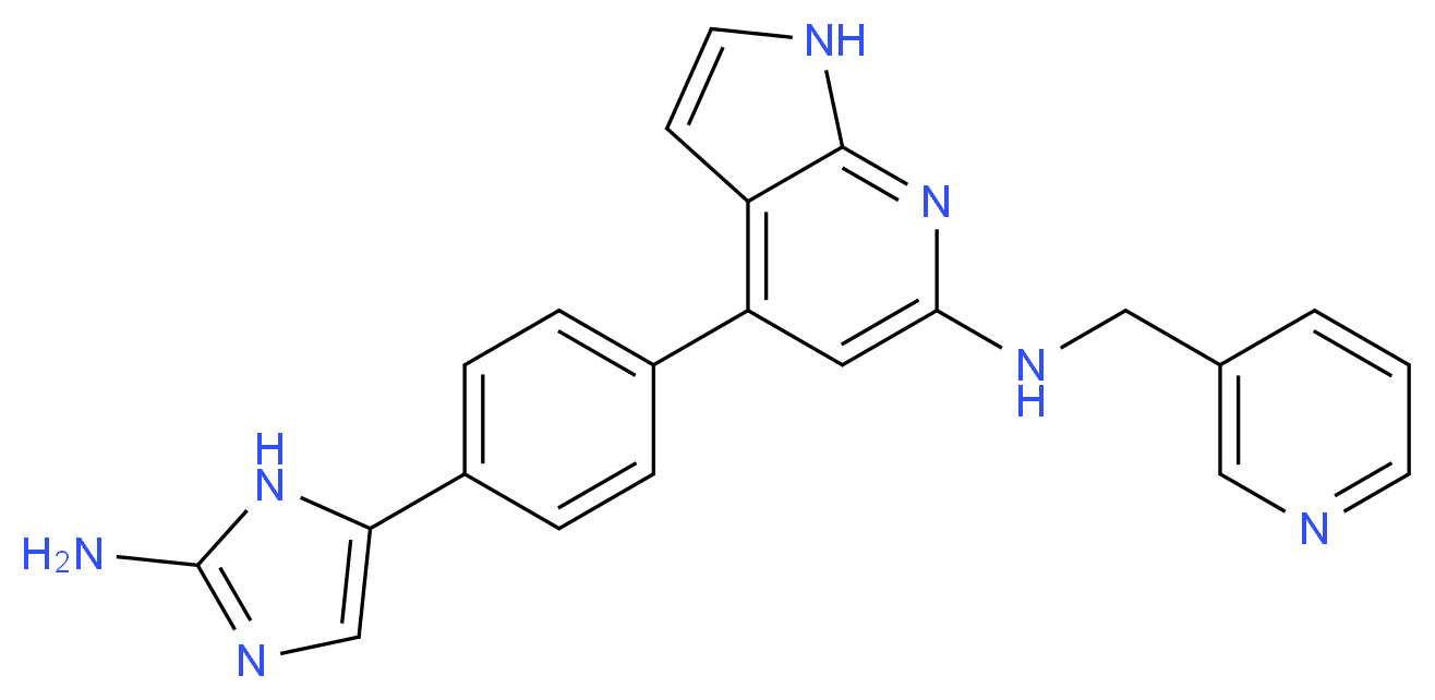 4-[4-(2-amino-1H-imidazol-5-yl)phenyl]-N-(pyridin-3-ylmethyl)-1H-pyrrolo[2,3-b]pyridin-6-amine_分子结构_CAS_)