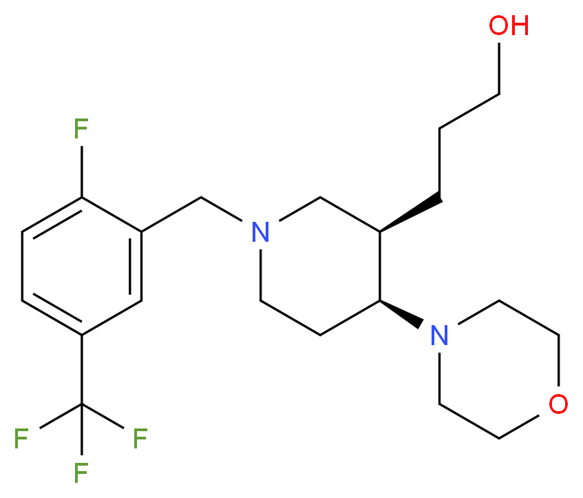 3-{(3R*,4S*)-1-[2-fluoro-5-(trifluoromethyl)benzyl]-4-morpholin-4-ylpiperidin-3-yl}propan-1-ol_分子结构_CAS_)