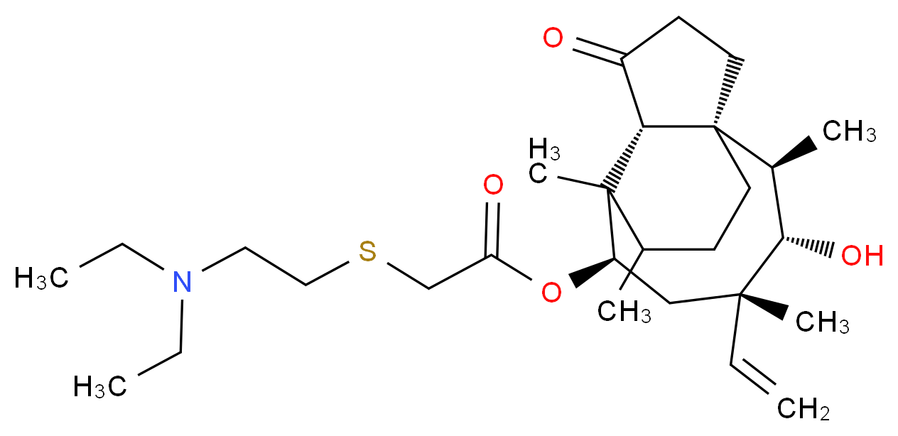 (1S,2R,3S,4S,6R,8R)-4-ethenyl-3-hydroxy-2,4,7,14-tetramethyl-9-oxotricyclo[5.4.3.0<sup>1</sup>,<sup>8</sup>]tetradecan-6-yl 2-{[2-(diethylamino)ethyl]sulfanyl}acetate_分子结构_CAS_55297-95-5