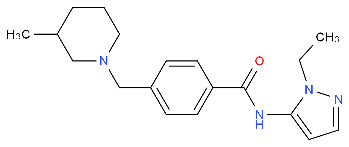 N-(1-ethyl-1H-pyrazol-5-yl)-4-[(3-methylpiperidin-1-yl)methyl]benzamide_分子结构_CAS_)