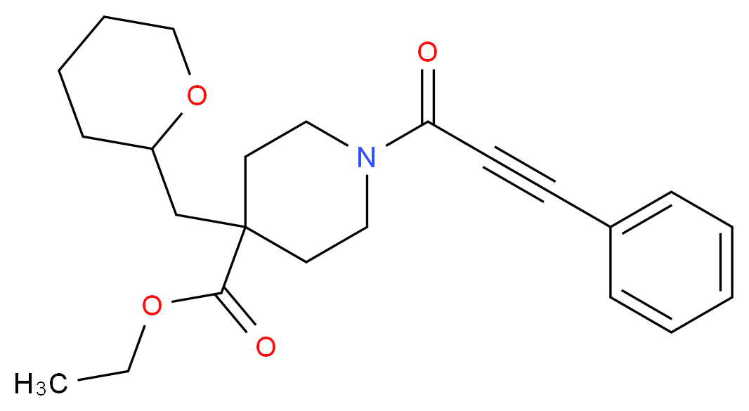 ethyl 1-(3-phenyl-2-propynoyl)-4-(tetrahydro-2H-pyran-2-ylmethyl)-4-piperidinecarboxylate_分子结构_CAS_)