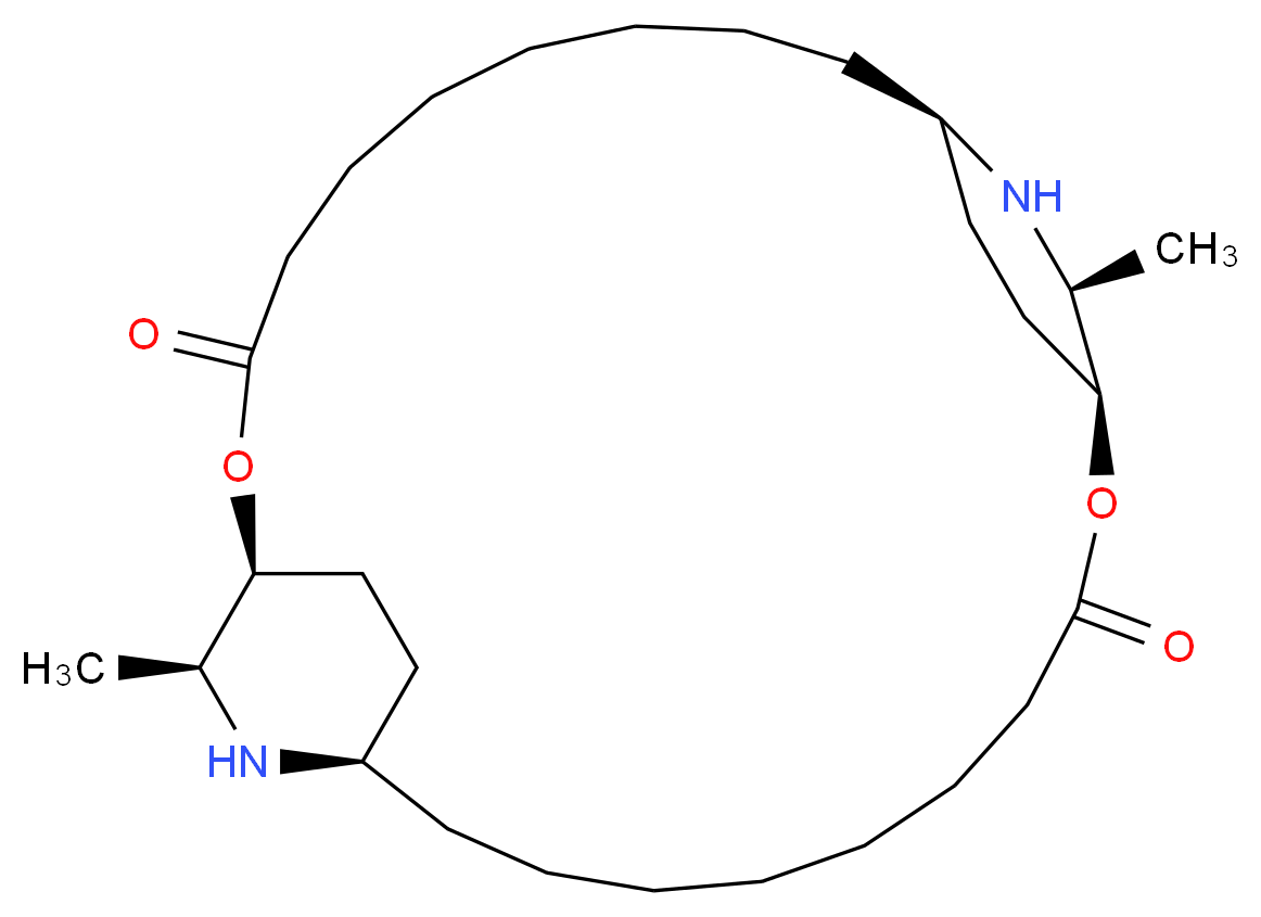 (1S,11R,13S,14S,24R,26S)-13,26-dimethyl-2,15-dioxa-12,25-diazatricyclo[22.2.2.2<sup>1</sup><sup>1</sup>,<sup>1</sup><sup>4</sup>]triacontane-3,16-dione_分子结构_CAS_3463-92-1