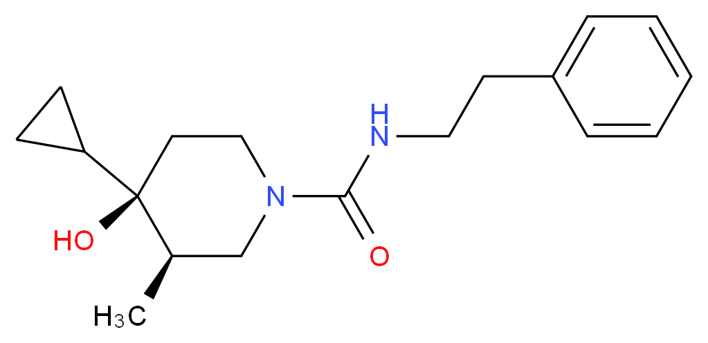 (3R*,4R*)-4-cyclopropyl-4-hydroxy-3-methyl-N-(2-phenylethyl)piperidine-1-carboxamide_分子结构_CAS_)