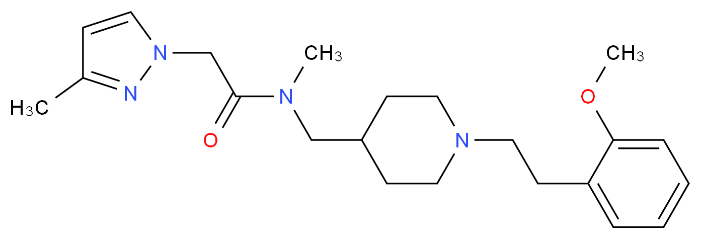 N-({1-[2-(2-methoxyphenyl)ethyl]-4-piperidinyl}methyl)-N-methyl-2-(3-methyl-1H-pyrazol-1-yl)acetamide_分子结构_CAS_)