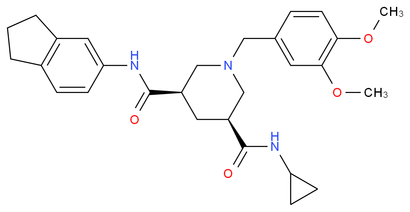 (3S,5R)-N-cyclopropyl-N'-(2,3-dihydro-1H-inden-5-yl)-1-(3,4-dimethoxybenzyl)-3,5-piperidinedicarboxamide_分子结构_CAS_)