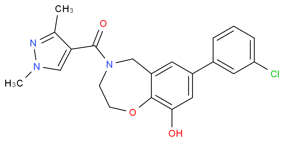 7-(3-chlorophenyl)-4-[(1,3-dimethyl-1H-pyrazol-4-yl)carbonyl]-2,3,4,5-tetrahydro-1,4-benzoxazepin-9-ol_分子结构_CAS_)