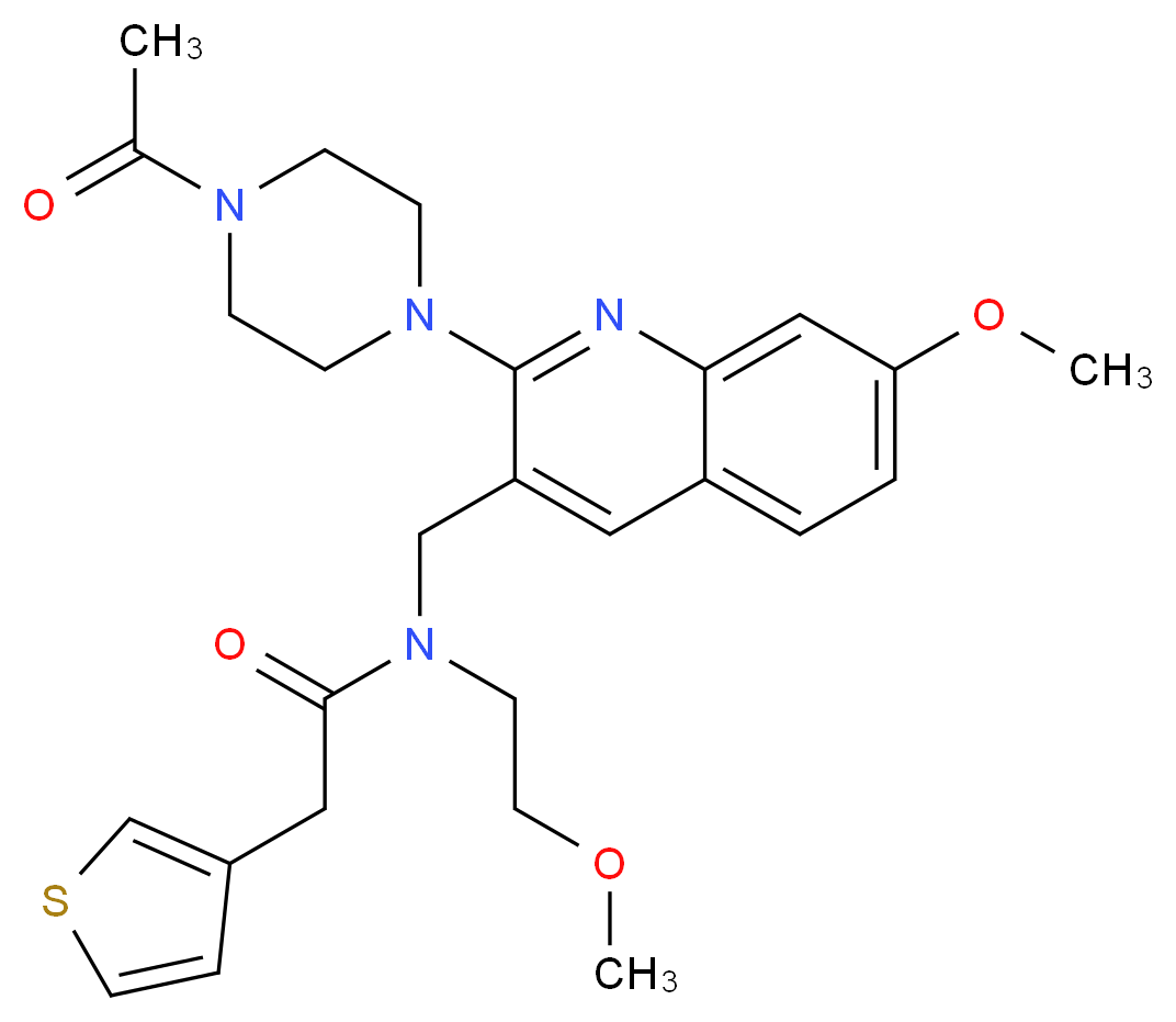N-{[2-(4-acetyl-1-piperazinyl)-7-methoxy-3-quinolinyl]methyl}-N-(2-methoxyethyl)-2-(3-thienyl)acetamide_分子结构_CAS_)