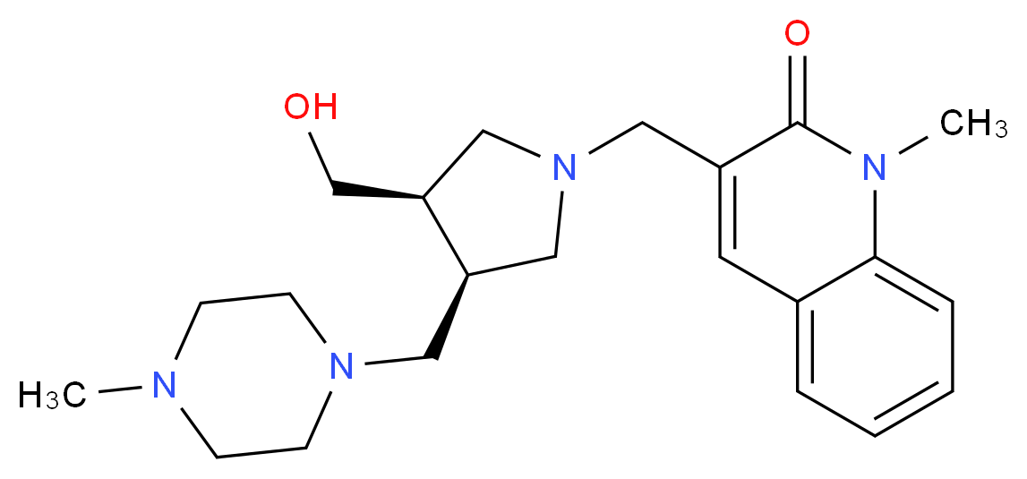 3-({(3R*,4S*)-3-(hydroxymethyl)-4-[(4-methylpiperazin-1-yl)methyl]pyrrolidin-1-yl}methyl)-1-methylquinolin-2(1H)-one_分子结构_CAS_)