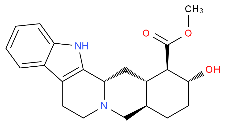 methyl (1S,15R,18R,19R,20S)-18-hydroxy-3,13-diazapentacyclo[11.8.0.0<sup>2</sup>,<sup>1</sup><sup>0</sup>.0<sup>4</sup>,<sup>9</sup>.0<sup>1</sup><sup>5</sup>,<sup>2</sup><sup>0</sup>]henicosa-2(10),4,6,8-tetraene-19-carboxylate_分子结构_CAS_549-84-8