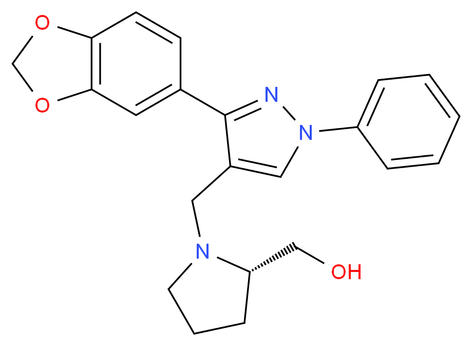 ((2S)-1-{[3-(1,3-benzodioxol-5-yl)-1-phenyl-1H-pyrazol-4-yl]methyl}-2-pyrrolidinyl)methanol_分子结构_CAS_)