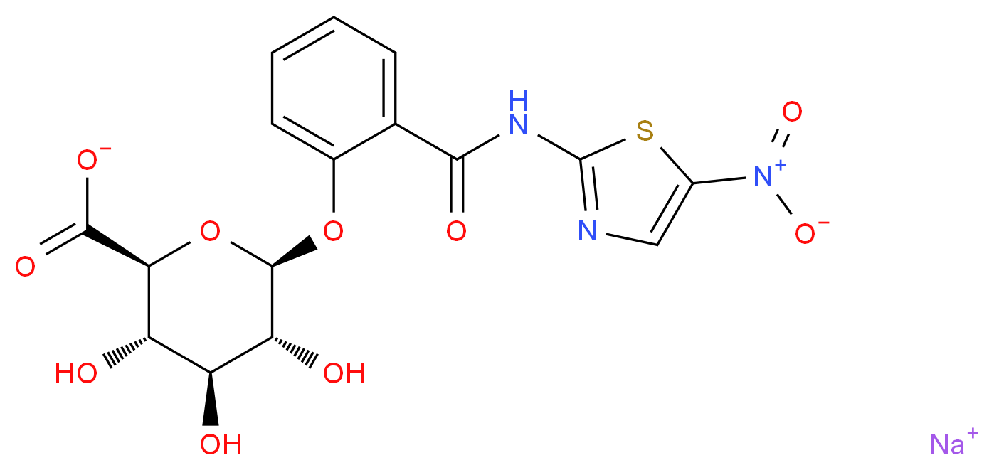 sodium (2S,3S,4S,5R,6S)-3,4,5-trihydroxy-6-{2-[(5-nitro-1,3-thiazol-2-yl)carbamoyl]phenoxy}oxane-2-carboxylate_分子结构_CAS_221287-83-8