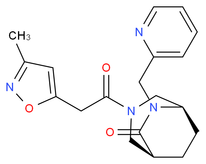 (1S*,5R*)-3-[(3-methyl-5-isoxazolyl)acetyl]-6-(2-pyridinylmethyl)-3,6-diazabicyclo[3.2.2]nonan-7-one_分子结构_CAS_)