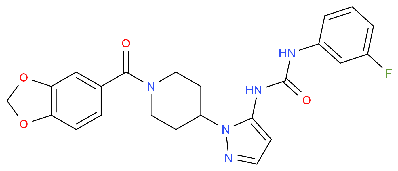 N-{1-[1-(1,3-benzodioxol-5-ylcarbonyl)-4-piperidinyl]-1H-pyrazol-5-yl}-N'-(3-fluorophenyl)urea_分子结构_CAS_)