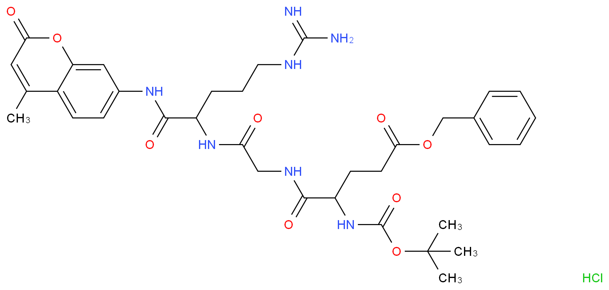 benzyl 4-{[(tert-butoxy)carbonyl]amino}-4-{[({4-carbamimidamido-1-[(4-methyl-2-oxo-2H-chromen-7-yl)carbamoyl]butyl}carbamoyl)methyl]carbamoyl}butanoate hydrochloride_分子结构_CAS_133448-22-3