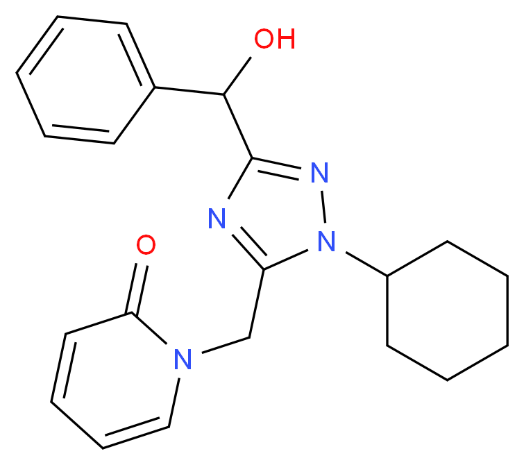 1-({1-cyclohexyl-3-[hydroxy(phenyl)methyl]-1H-1,2,4-triazol-5-yl}methyl)pyridin-2(1H)-one_分子结构_CAS_)